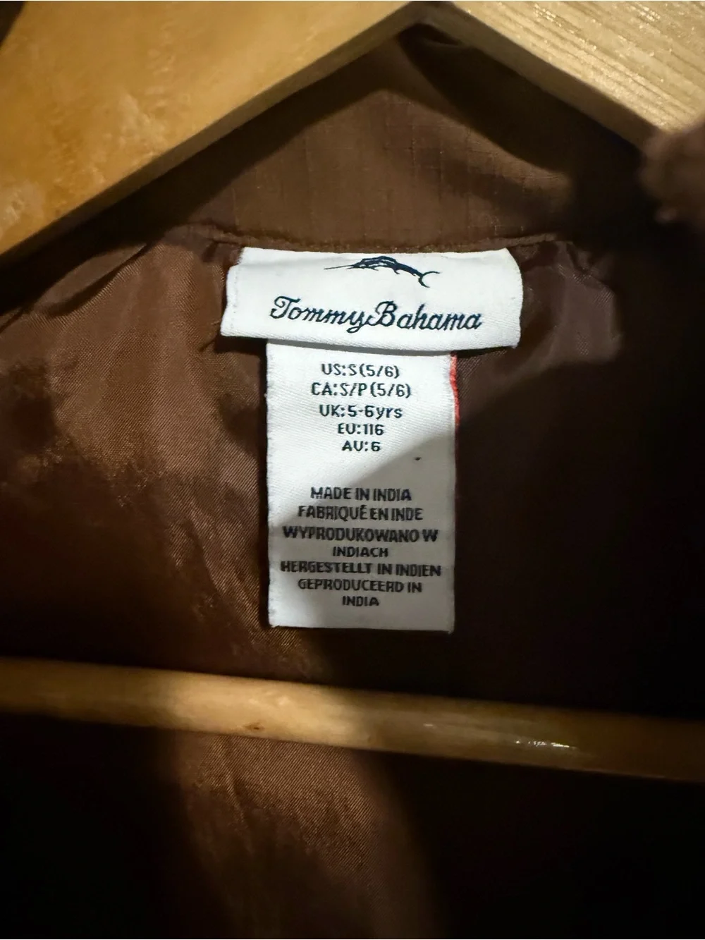 Tommy Bahama Boys Hooded Puffer Vest Brown Tan Size 5/6 Preppy Fall Winter